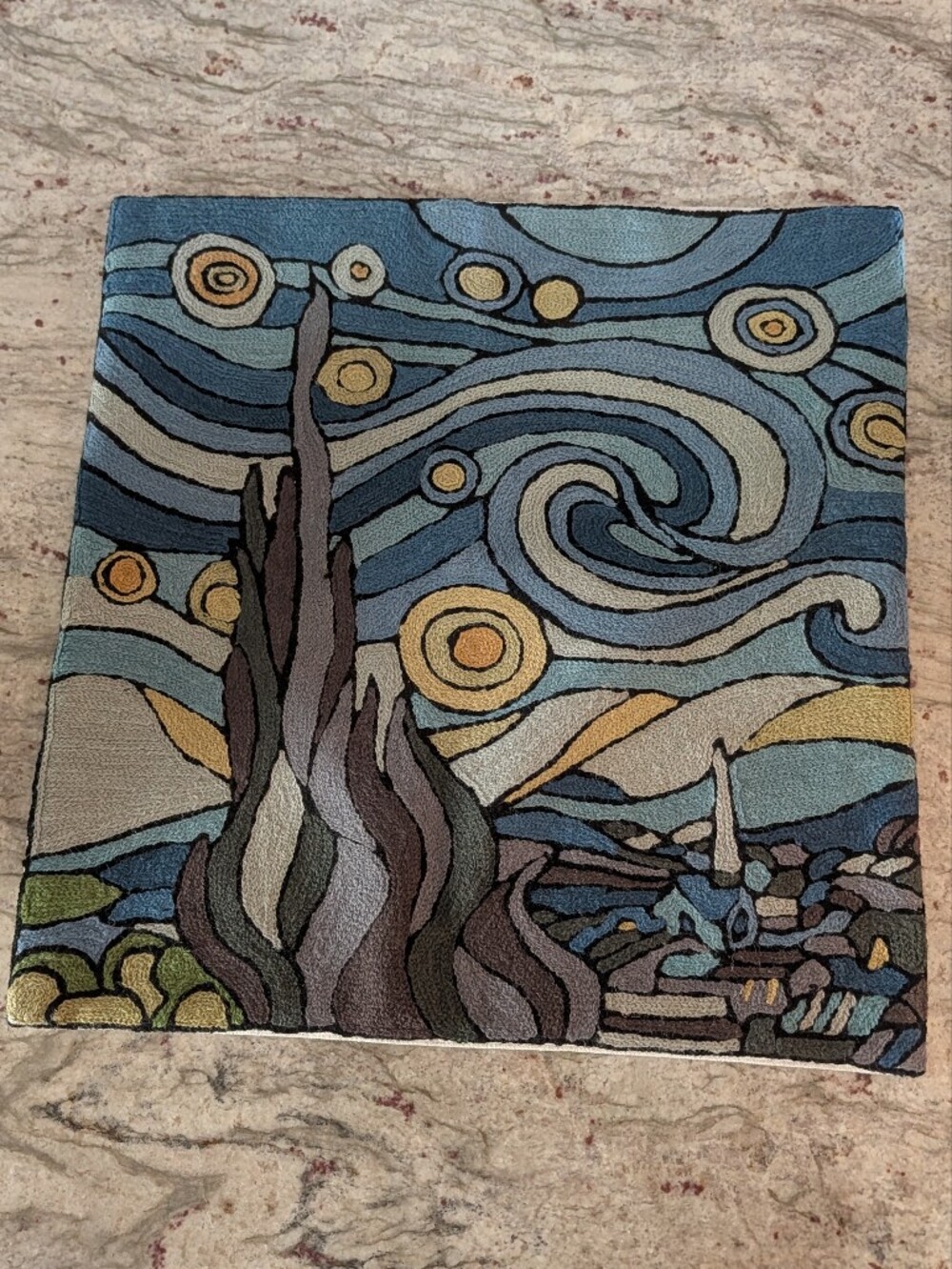 Kashmir Fine Arts & Crafts Hand Embroidered Van Gogh Starry Night Pillow Cover